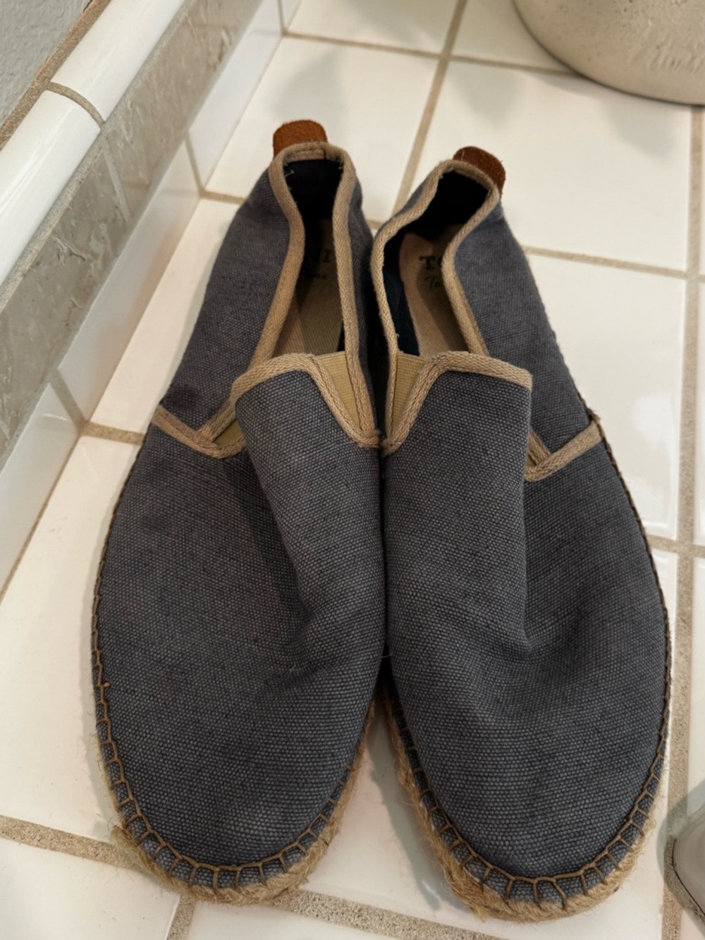 Men's Canvas Slip-On Espadrilles in Charcoal with Tan Trim